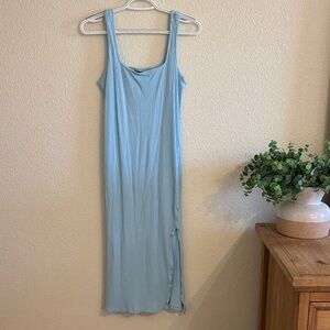 SHEIN Sky Blue Ribbed Midi Dress
